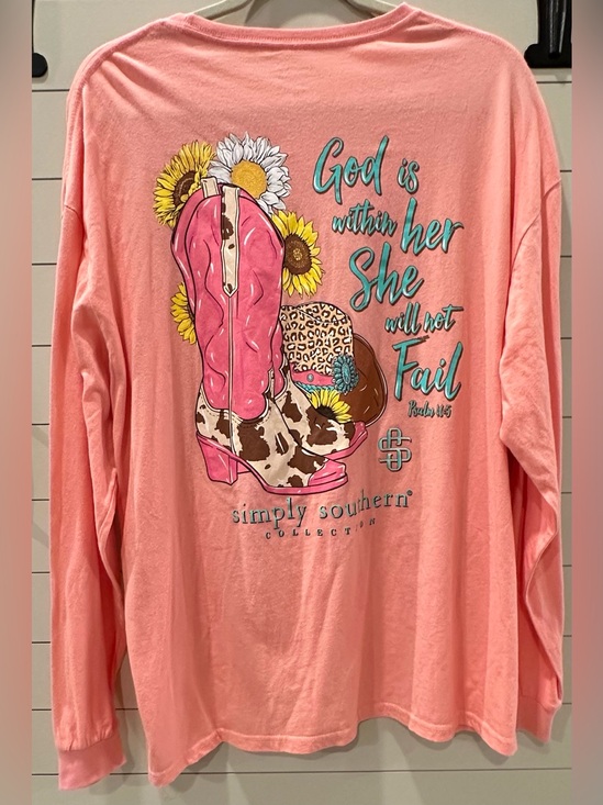 Simply Southern Tops - Simply Southern “God Is Within Her She Will Not Fail” Long-Sleeve Graphic Tee XL